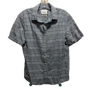 Goodfellow Short‎ Sleeve Button Up Collared Size Medium Linen Blue/White Stripe